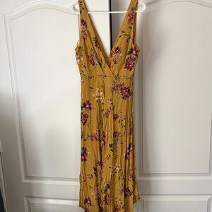 Dynamite Mustard Floral V-Neck Midi Dress